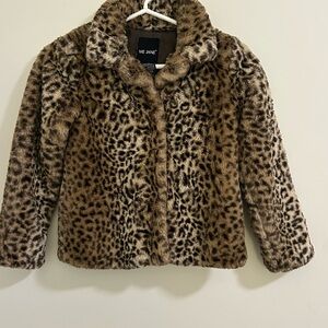 Me Jane Faux Fur Leopard Print Jacket Brown Tan